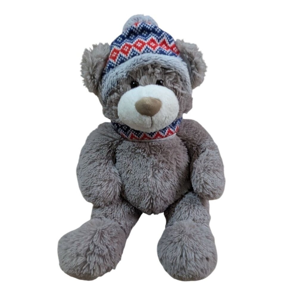 Gentle Treasures‎ Teddy Bear Plush Toy Blue Red Hat 18"gray soft